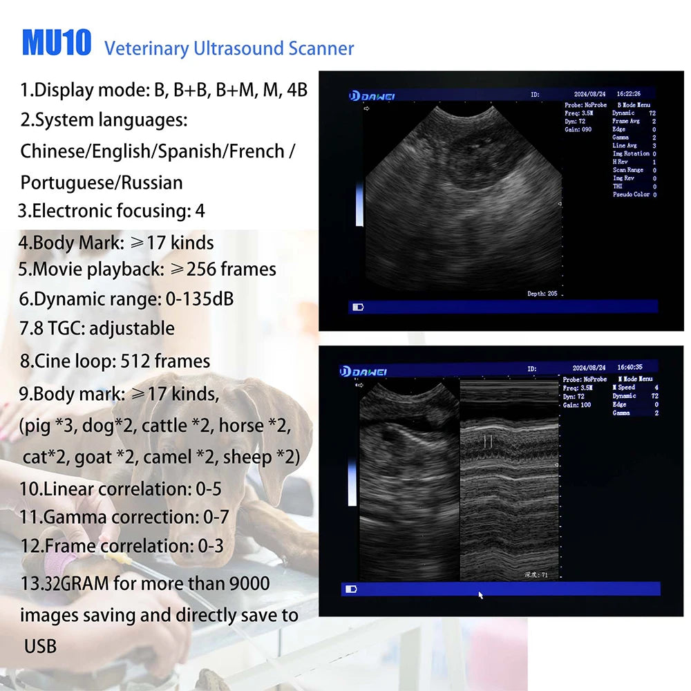 Portable Veterinary Ultrasound Scanner, Laptop Vet Pregnancy B-Ultra Machine, for Animal Farm Home Pet (B,B+B,4B,B+M,M)