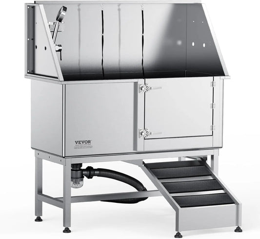 50" Pet Dog Bathing Station w/Ramp, Professional Stainless Steel Dog Grooming Tub w/Soap Box, Faucet,Rich Accessory, Dog Bathtub